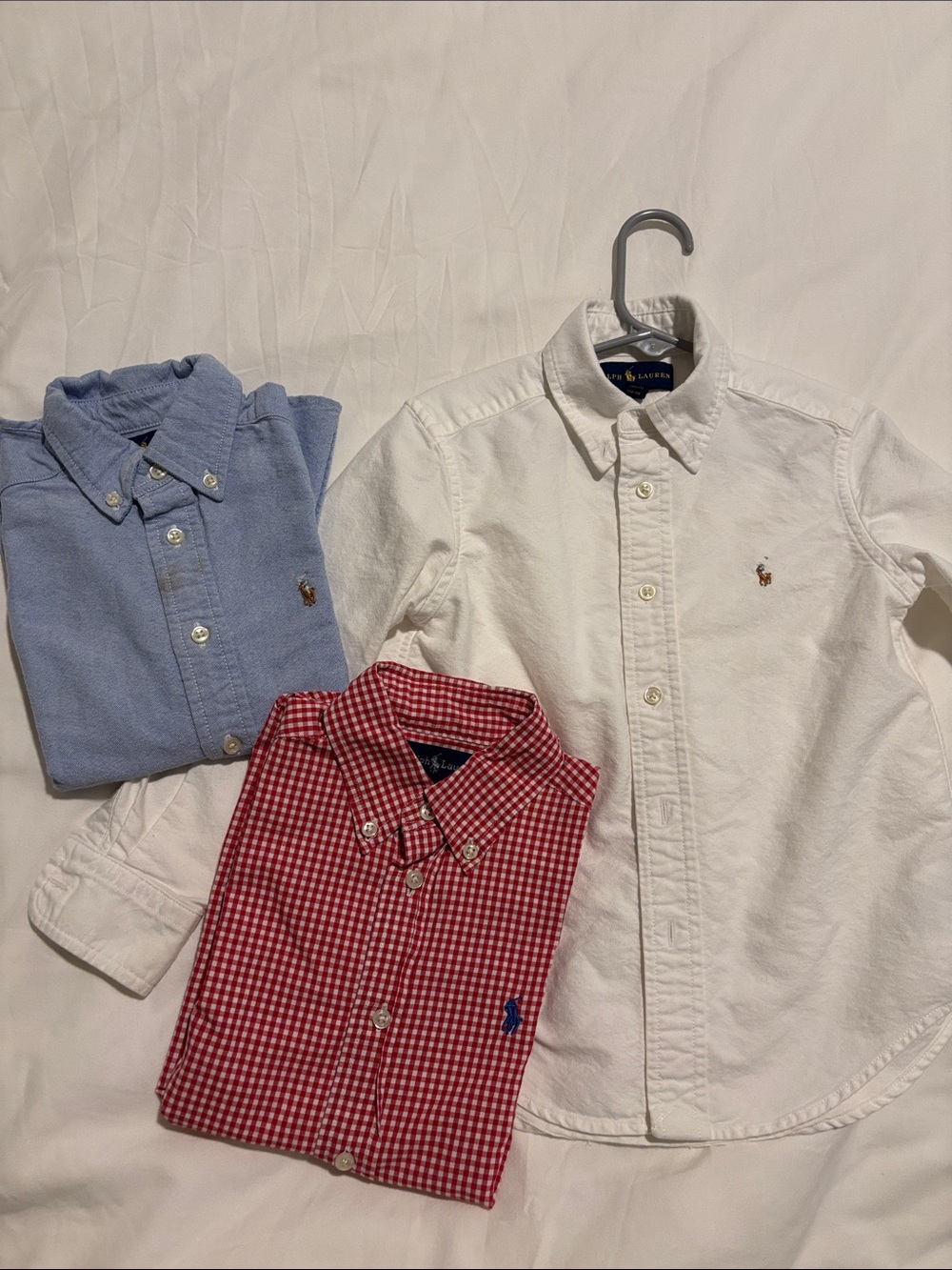 Ralph Lauren Boys Button-Down Shirts in White, Light Blue, and Red Gingham